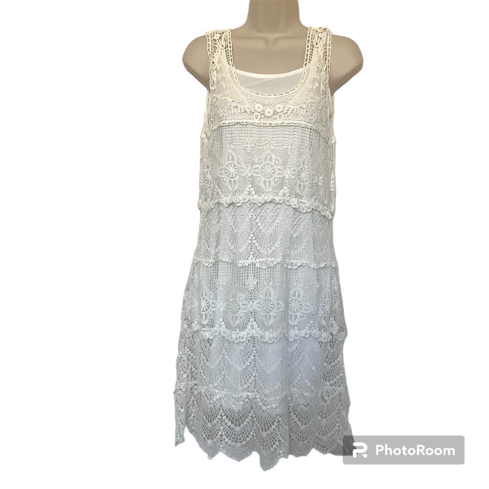 NWT American Rag Cie Lined Sleeveless Tiered Crochet Dress Size Small